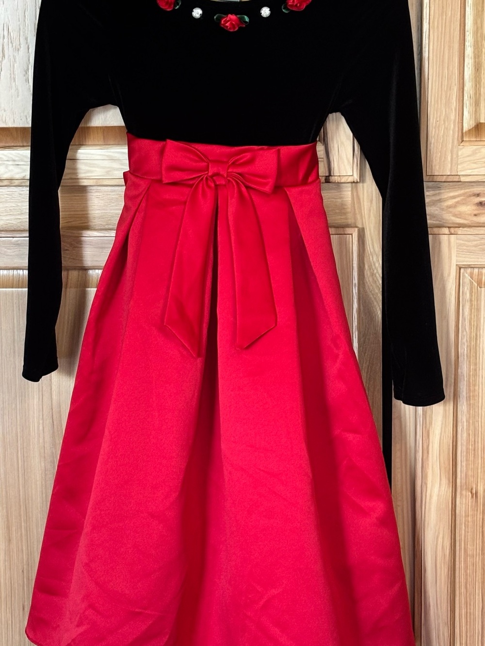 Vintage Y2K Emily West Girls 12 Black Velvet Red Satin Holiday Dress